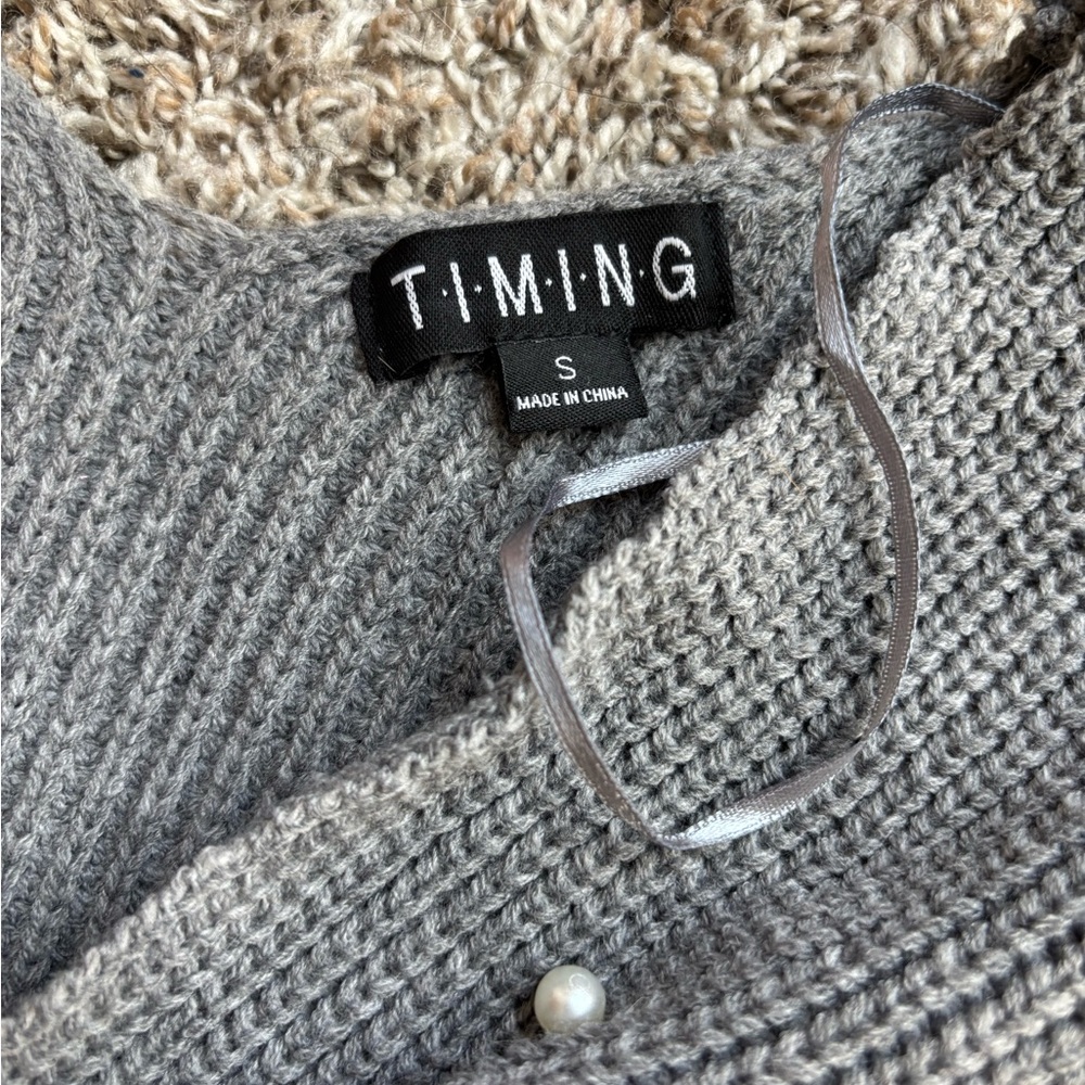 Timing Gray Pearl-Embellished Women's Cardigan - Picture 3 of 5